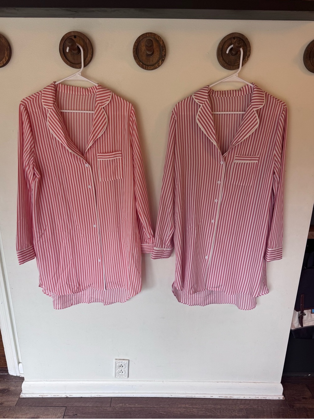 Striped Pink and Orange Women's Sleep Shirt - Classic Button Front bundle of 2